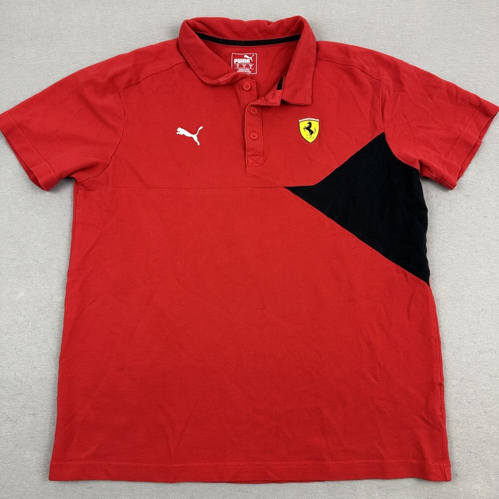 Puma X Ferarri Polo Shirt Men Medium Red Short Sleeve Embroidered Logo Driving M